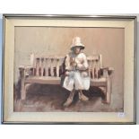 David Stefan Przepiora (b.1944) ''Girl on a Bench'' Signed and dated (19)73?, oil on board, 60cm
