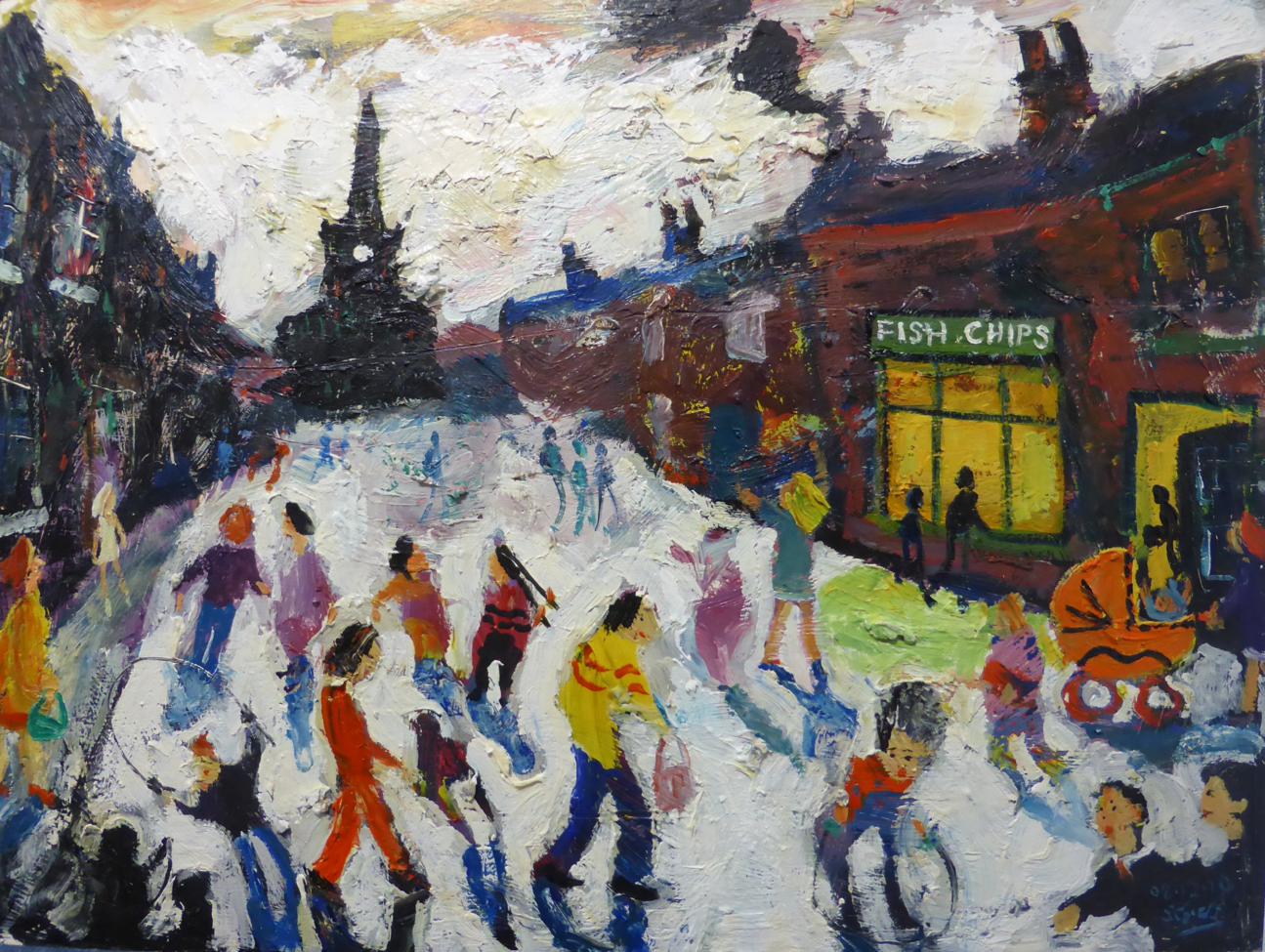 Simeon Stafford (b.1956) ''Friday Fish and Chip Night'' Signed and dated 08.12.10, inscribed