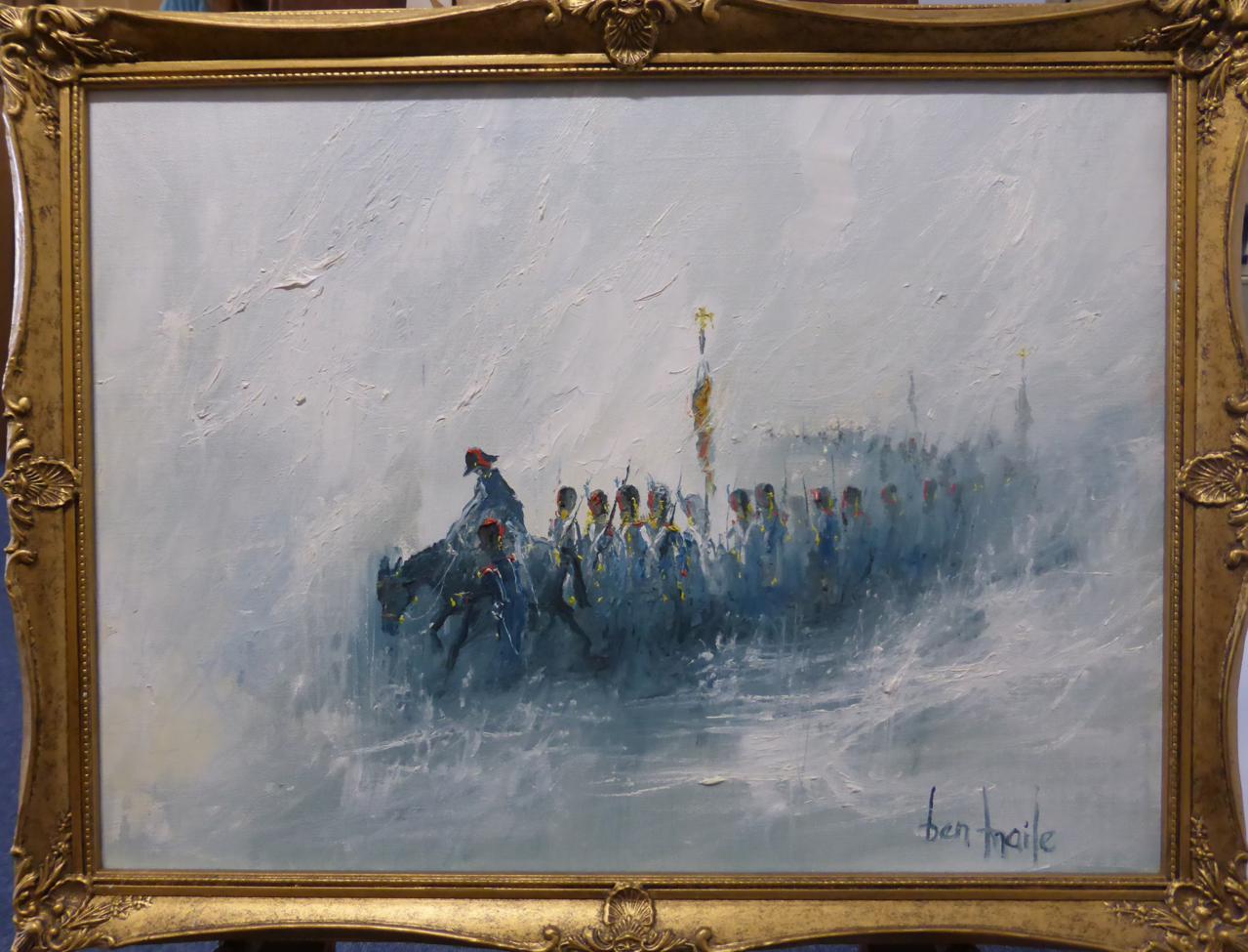 Ben Maile (b.1922) ''The Retreat from Moscow, after Borodino'' Signed, inscribed verso, oil on