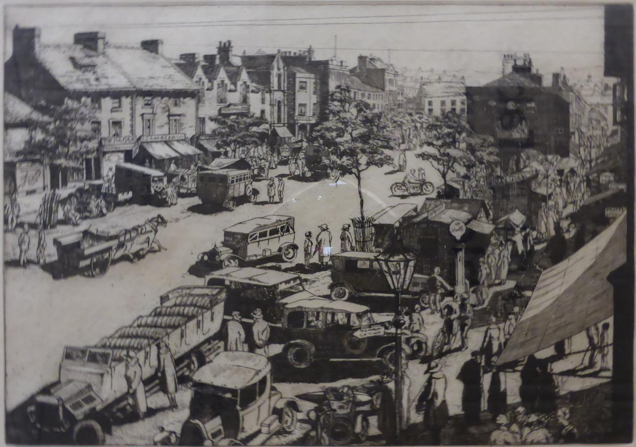 Kenneth Holmes ARCA (1902-1994) ''Market Day, Skipton'' Signed in pencil, etching, 22.5cm by 30.5cm