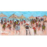 Sue Atkinson (b.1949) ''Marbella Beach'' Signed, mixed media, 16cm by 30cm