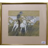 Lillian Freiman (1908-1986) Canadian Rancher rounding up horses Signed, coloured crayon heightened