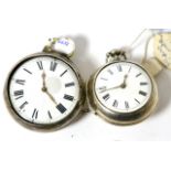 A silver pair cased pocket watch with verge movement and another (2)