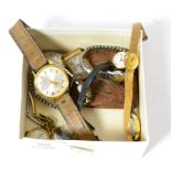 A gents 9ct gold rectangular wristwatch, a lady's 9ct gold bracelet wristwatch, lady's 9ct gold