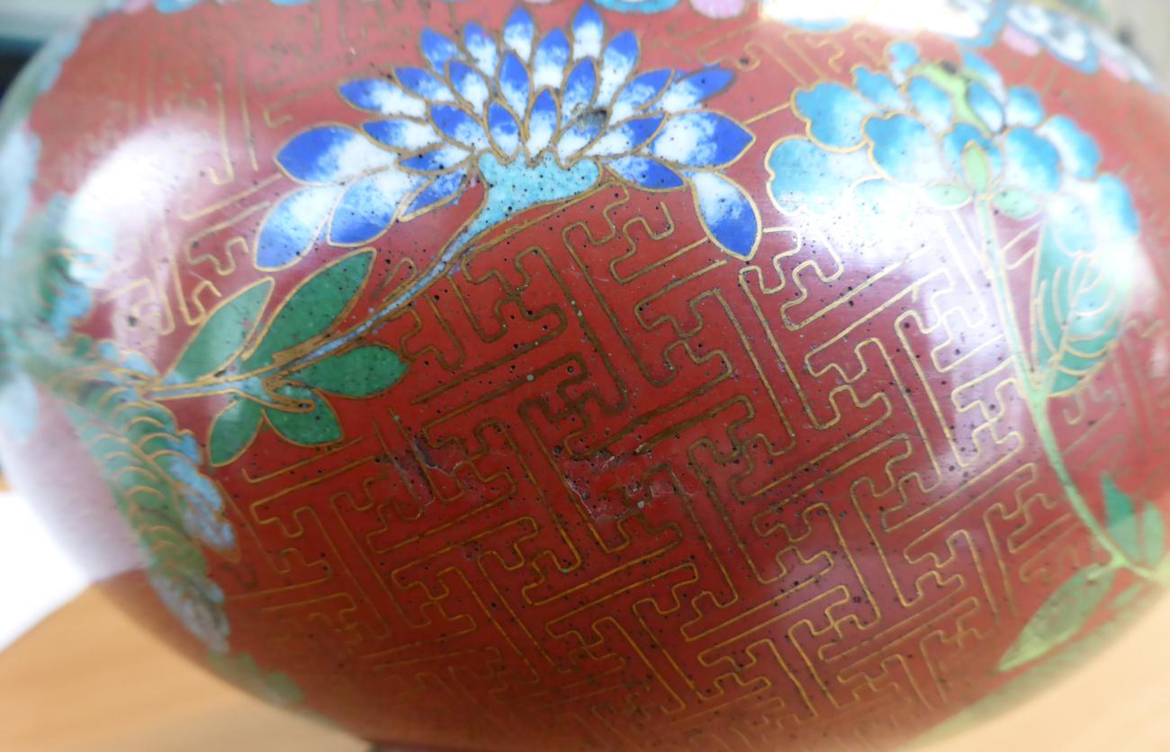 A Japanese cloisonne bottle vase, 28cm high Generally good condition. Sold as seen. - Image 2 of 8