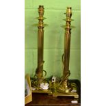 A pair of reproduction columnar brass table lamps