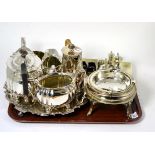 A quantity of silver plate including three piece tea set and tray, together with a small group of