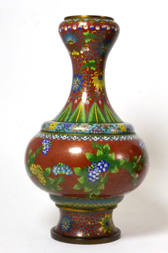 A Japanese cloisonne bottle vase, 28cm high Generally good condition. Sold as seen.