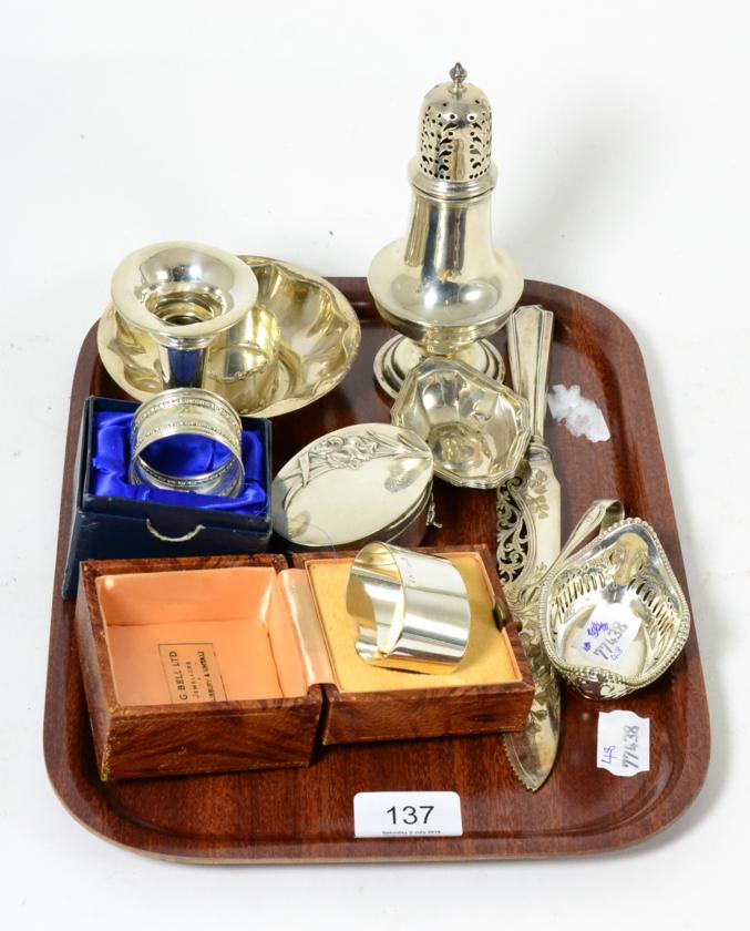 A small collection of silver including bonbon dishes etc (one box)