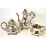 A Victorian three piece tea set, including tea, hot water and sugar