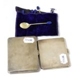 Two silver cigarette cases and spoons