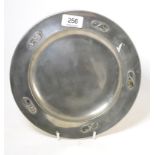 A Tudric circular plate, model No.0108, with five abalone shell panels, stamped TUDRIC 0108, 24cm