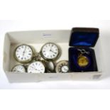 A collection of six pocket and fob watches including Benson silver half hunter