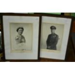 A black and white photographic portrait of Queen Elizabeth, the mount signed Elizabeth R, and