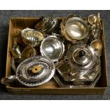 A collection of miscellaneous silver and silver plated wares including a Walker & Hall, Sheffield