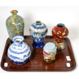 Three Cobridge pottery vases (two boxed), a Cobridge pottery jar and cover and a Black Ryden pottery