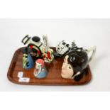 A group of Lorna Bailey ceramics including two novelty Beatles teapots, a model of a cat and two