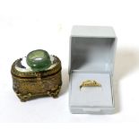 Diamond and 18ct gold ring, a Chinese jade ring and a French ring box (3)