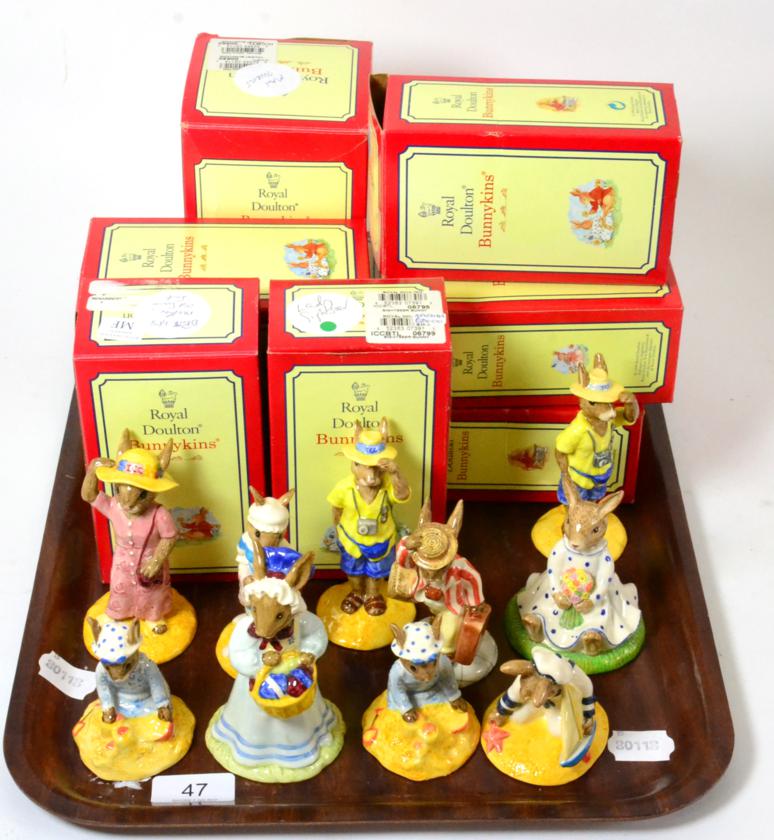 Ten Royal Doulton Bunnykins figures, Seaside (x2), Mrs Bunnykins, Sailor, Susan, Father Bunnykins,