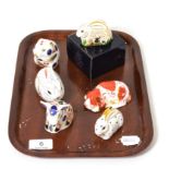 Six Royal Crown Derby paperweights including Piglet, Bunny, Baby Rowsley Rabbit (boxed), Baby