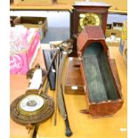 Various items including barometer, miniature wooden crib, Indian sword, ebony ruler etc (10)