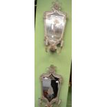 A pair of engraved Venetian mirrored girandoles, with electric light fittings