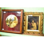 Continental circular plaque signed J Forester together with an oil on canvas portrait of a girl