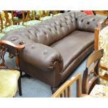 A Victorian Chesterfield sofa later recovered in brown leatherette