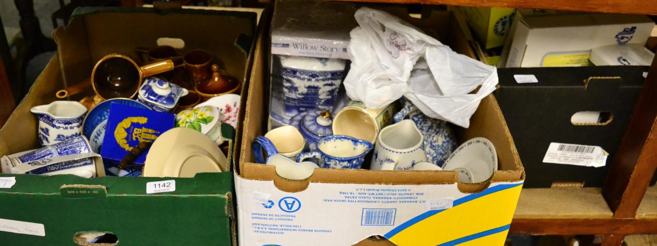 A quantity of Ringtons blue and white china, Wade Panda money box and ornamental items (in three