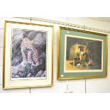 After Alan M Hunt, a limited edition colour print of a leopard and a colour print after David