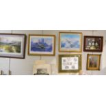 A group of RAF related framed prints, including signed examples by the artist and various