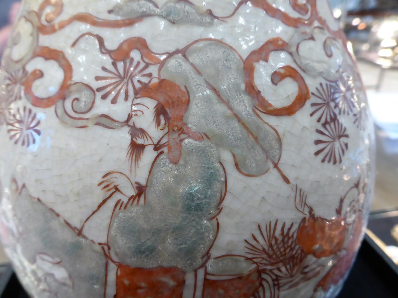 A Chinese Provincial Porcelain Bottle Vase, painted in blue and red enamels with a procession within - Image 7 of 11
