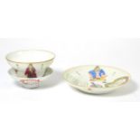 A Chinese Porcelain Rice Bowl, Cover and Stand, of ogee form, painted in famille rose enamels with