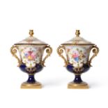 A Pair of Royal Crown Derby Campana Shape Vases and Covers, painted by Cuthbert Gresley, circa 1905,