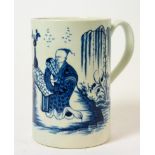 A Worcester Porcelain Cylindrical Mug, circa 1770, painted in underglaze blue with the ''The