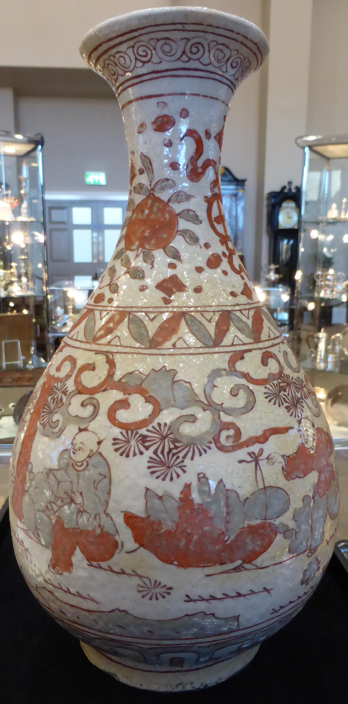 A Chinese Provincial Porcelain Bottle Vase, painted in blue and red enamels with a procession within - Image 3 of 11