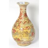 A Chinese Provincial Porcelain Bottle Vase, painted in blue and red enamels with a procession within