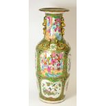 A Cantonese Porcelain Baluster Vase, mid 19th century, the trumpet neck applied with mythical