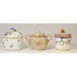 A Meissen Porcelain Sugar Bowl and Cover, circa 1750, painted with flower sprigs within ozier