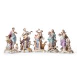 A Set of Five Meissen Porcelain Figures of Classical Maidens Allegorical of the Senses, late 19th