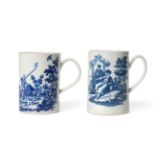 A Worcester Porcelain Cylindrical Mug, circa 1780, printed in underglaze blue with ''The Man