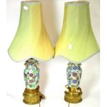 A Pair of Gilt Metal Mounted Cantonese Celadon Ground Porcelain Baluster Vases, 19th century, with