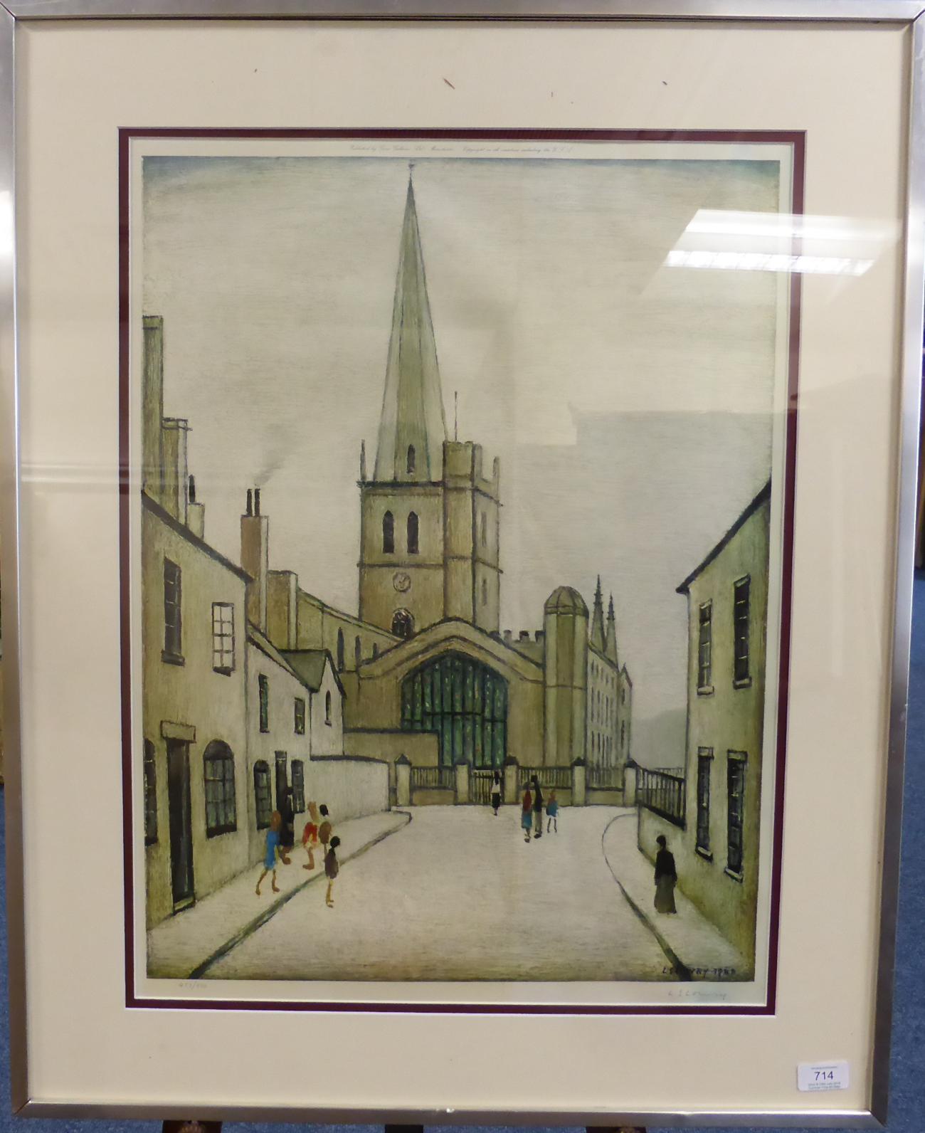 After Laurence Stephen Lowry RA (1887-1976) ''Burford Church'' Signed in pencil, numbered 453/850, - Image 2 of 3