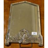 An Art Nouveau Orivit Silver Plated Easel Back Mirror, of pointed rectangular form with beaded