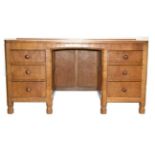 A Robert ''Mouseman'' Thompson Panelled Oak Kneehole Desk, with raised upstand, over a central