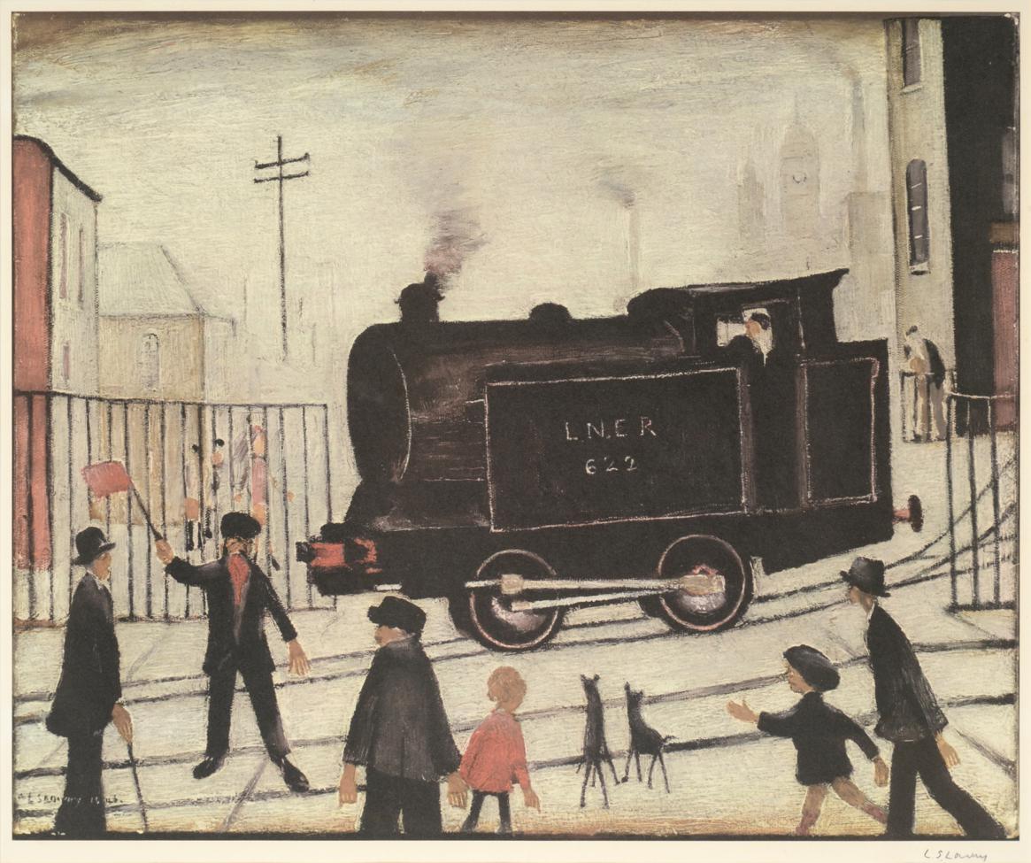 After Laurence Stephen Lowry RA (1887-1976) ''Level Crossing with Train'' Signed in pencil, from