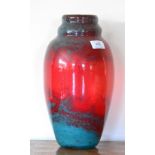 An Art Deco Muller Fres Red and Turquoise Glass Vase, with silver metallic flecks, signed MULLER