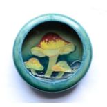 A William Moorcroft Claremont Toadstool Pattern Dish, on a blue/green ground, impressed factory