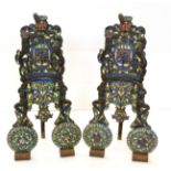 A Pair of Cast Iron Andirons, in 17th century style, cast and painted with the Royal arms and