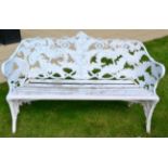 A Coalbrookdale Style Fern Pattern Garden Bench, 145cm wide, currently painted white Some rusting.